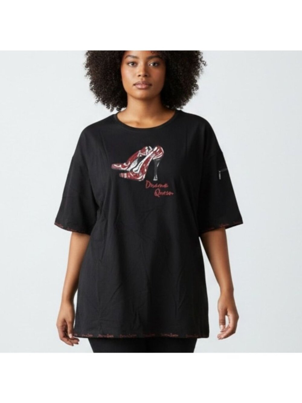 Drama Queen Black Graphic T-Shirt With High Heel Design 3XL